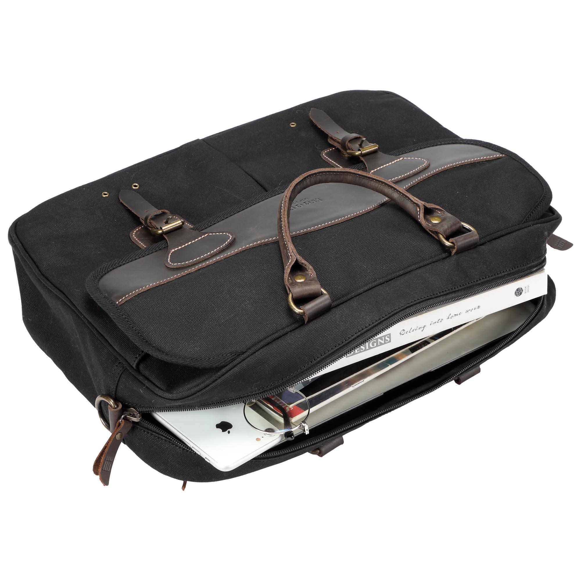 Black Troop London Laptop Heritage Messenger Bag with adjustable shoulder strap and leather accents.