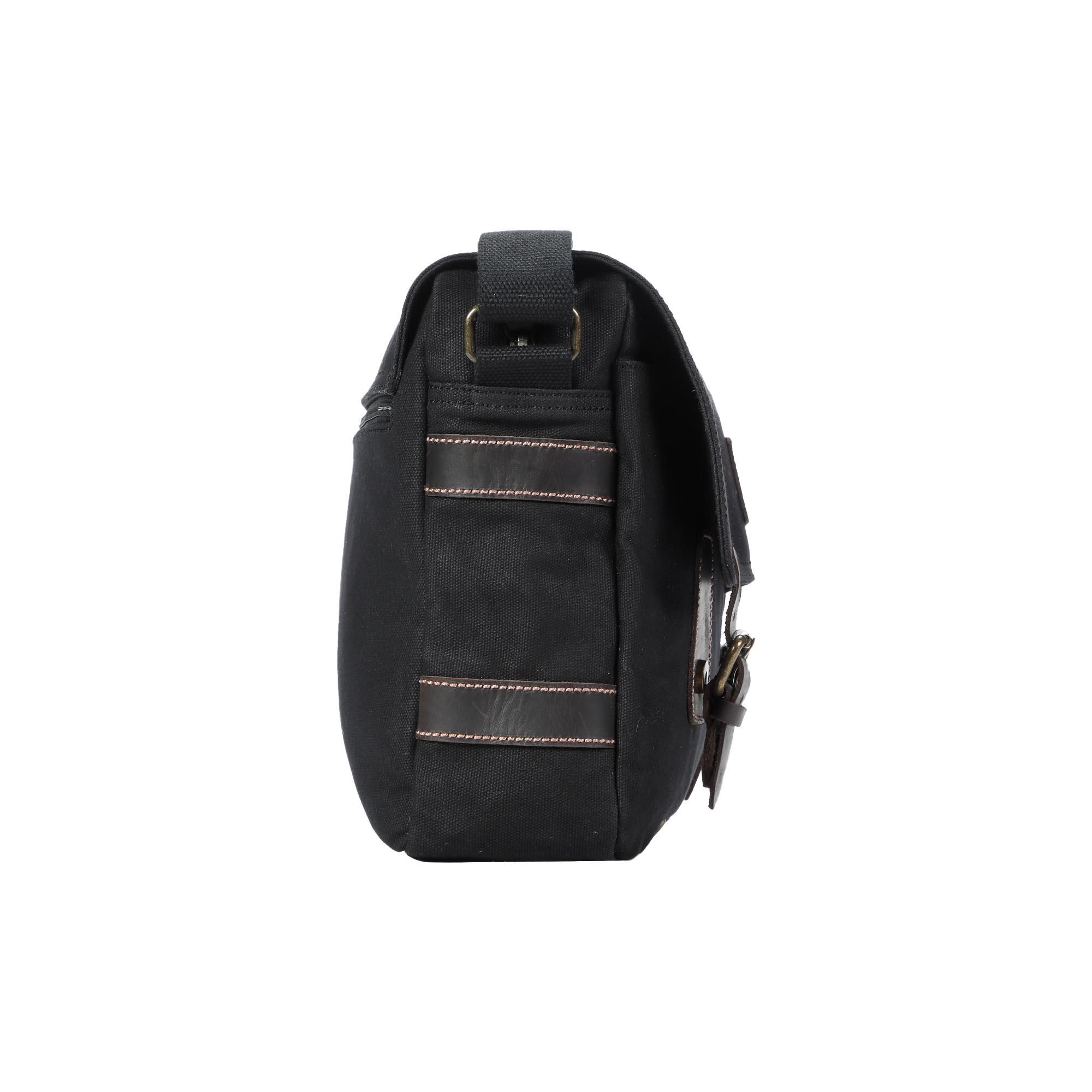 Black Troop London Laptop Heritage Messenger Bag with adjustable strap and classic leather detailing.