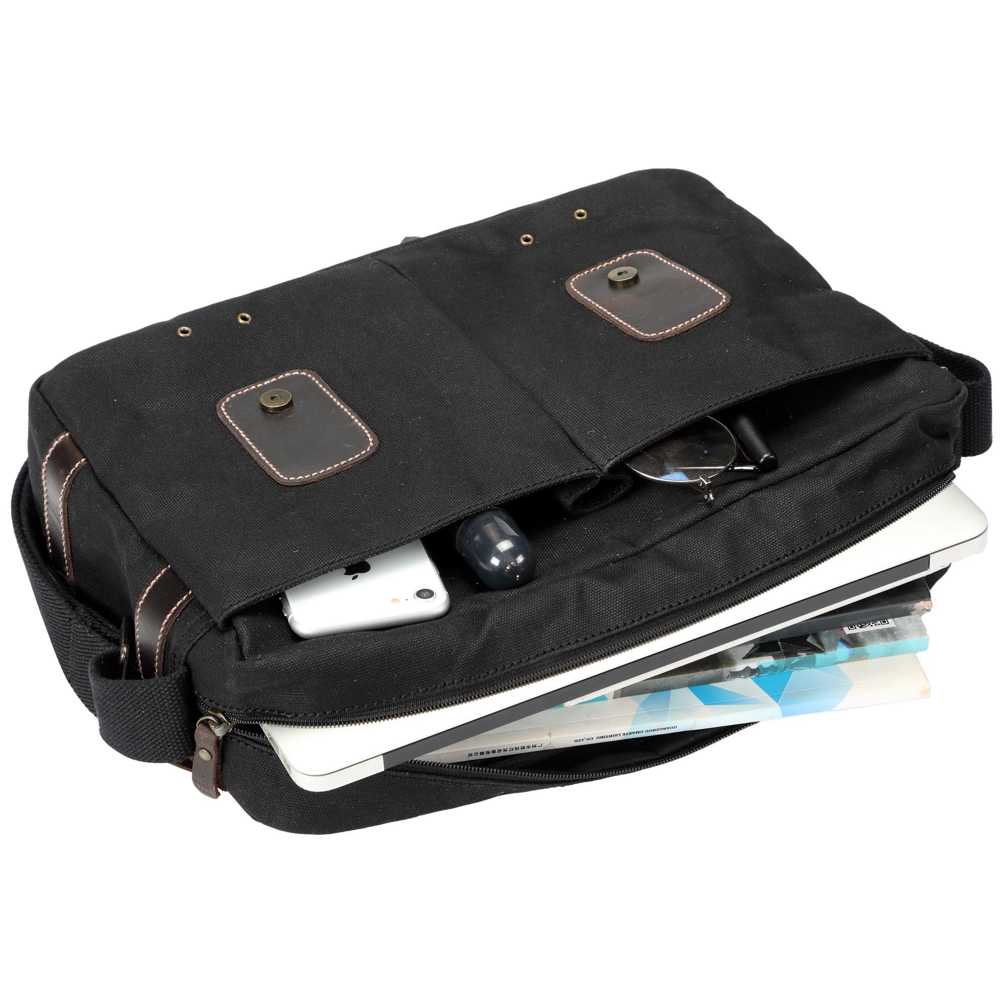 Black Troop London Laptop Heritage Messenger Bag with adjustable strap and classic leather detailing.