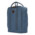 Blue Troop London TRP0549 backpack with multiple compartments and adjustable straps, shown from the side view.