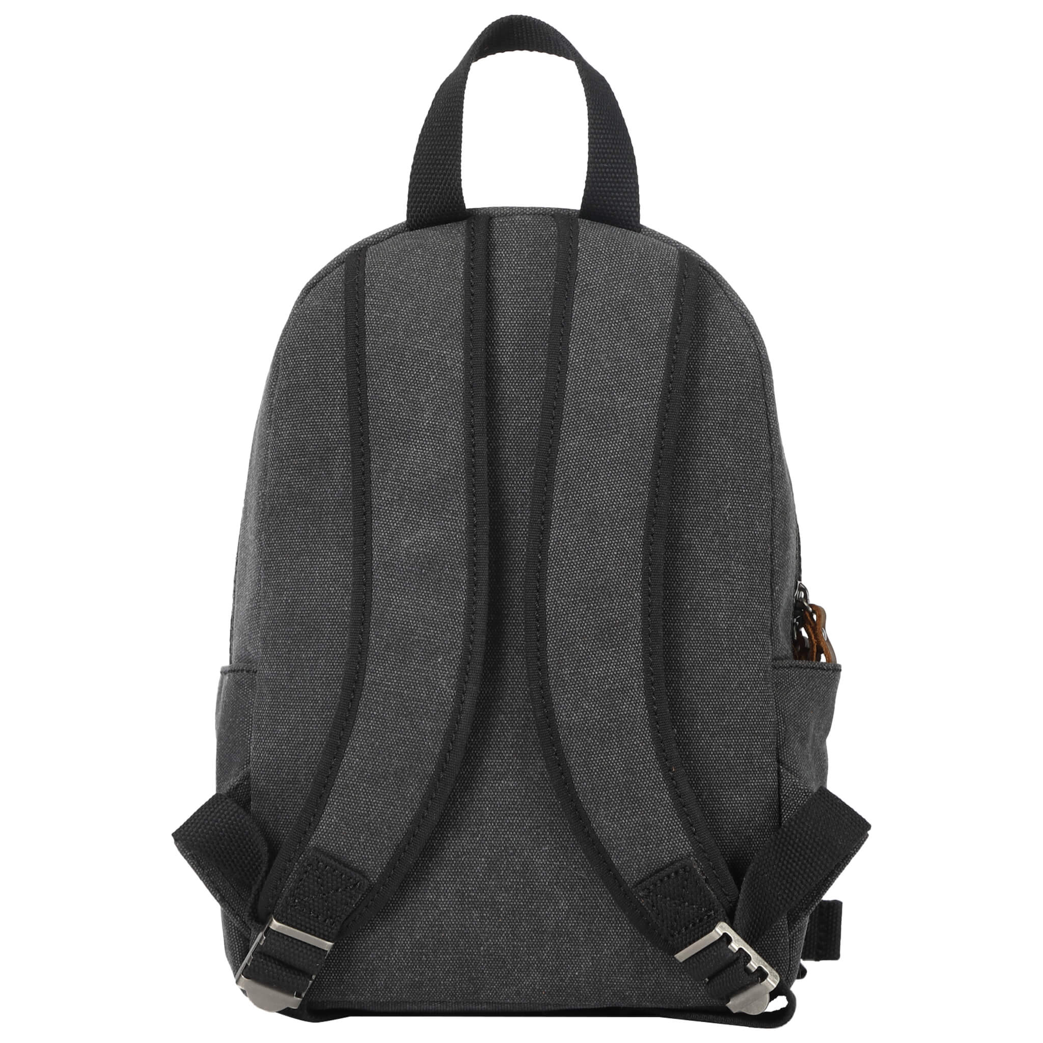 Small Troop London backpack in blackstone wash fabric, featuring adjustable straps and multiple compartments for everyday use.