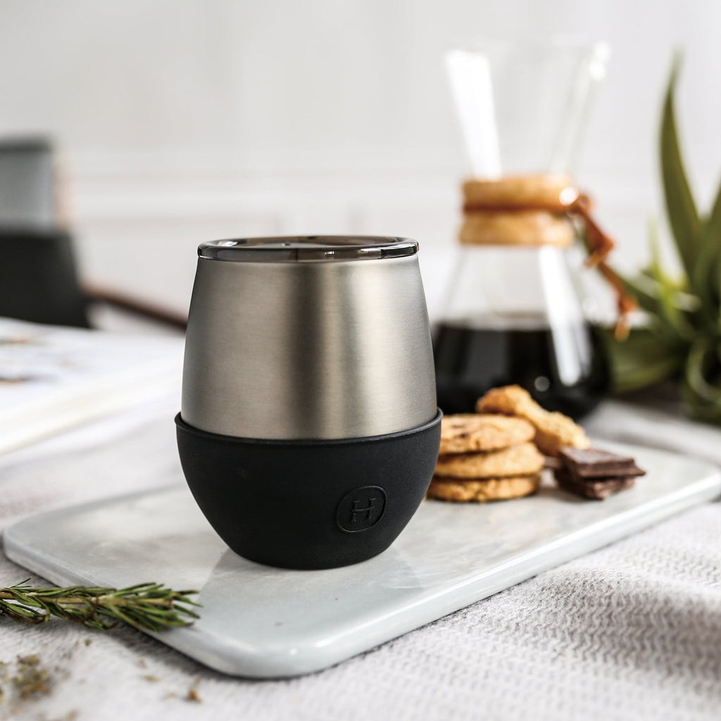 Titanium grey HYDY 8 oz ink black tumbler with a sleek design, ideal for beverages and everyday use.