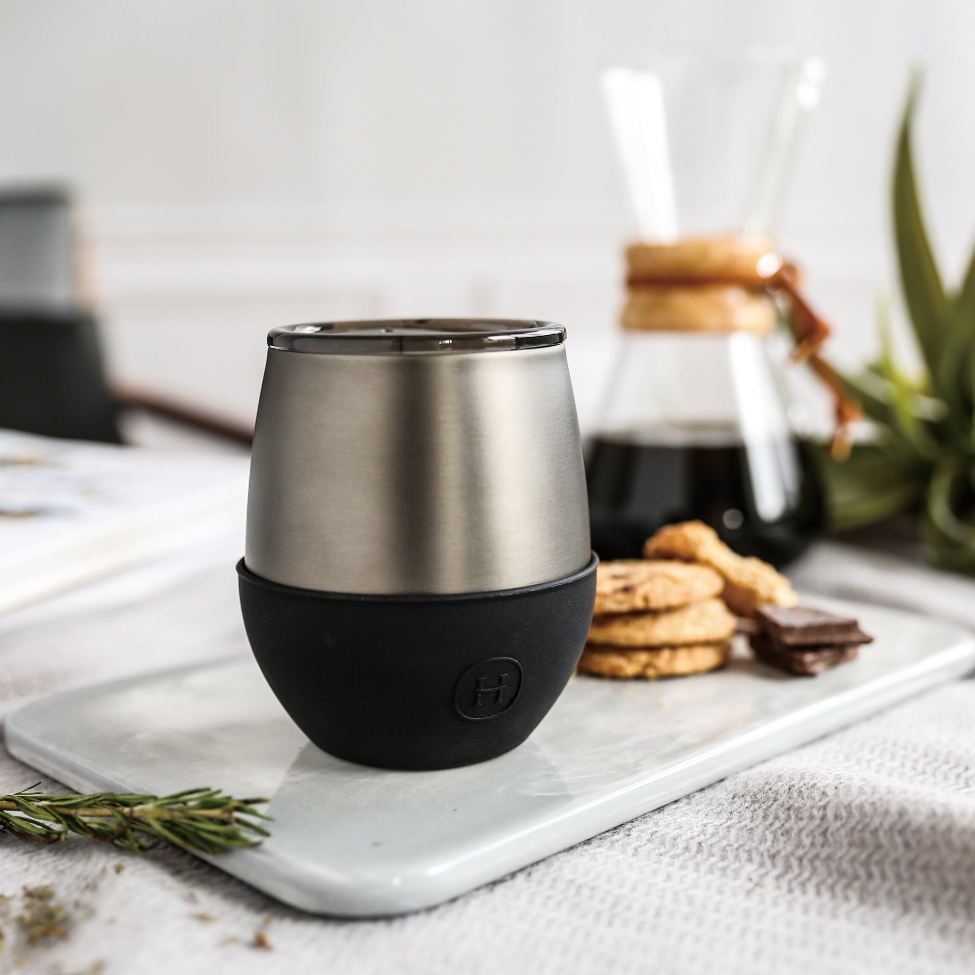 Titanium grey HYDY 8 oz ink black tumbler with a sleek design, ideal for beverages and everyday use.