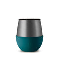 Titanium grey HYDY 8 oz tumbler with peacock green lid and accents, durable stainless steel travel mug for hot and cold beverages.