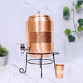 Pure copper water dispenser with glass and stand, 5000ml capacity, hammered finish, from SAMA Homes.