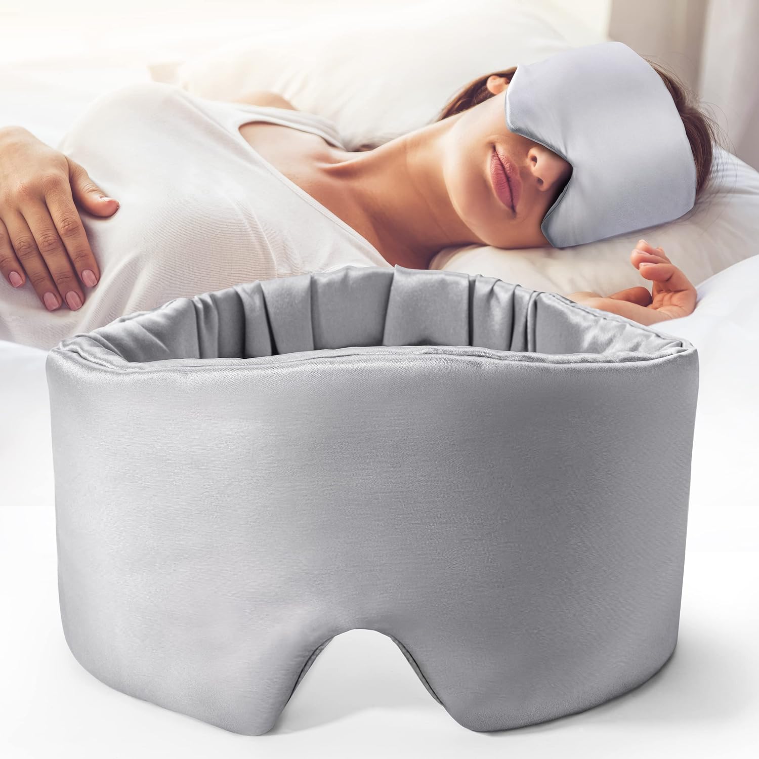 DreamSilk blackout silk sleep mask with soft, smooth fabric for comfortable nighttime sleep and eye relaxation.