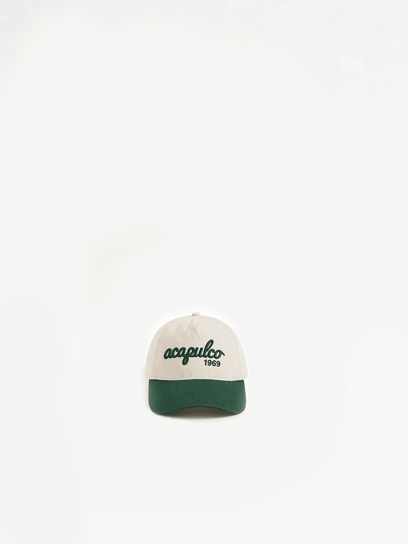 Green Acapulco embroidered cap by Third Shot UK, stylish Padel and Pickleball hat with adjustable strap and detailed stitching.