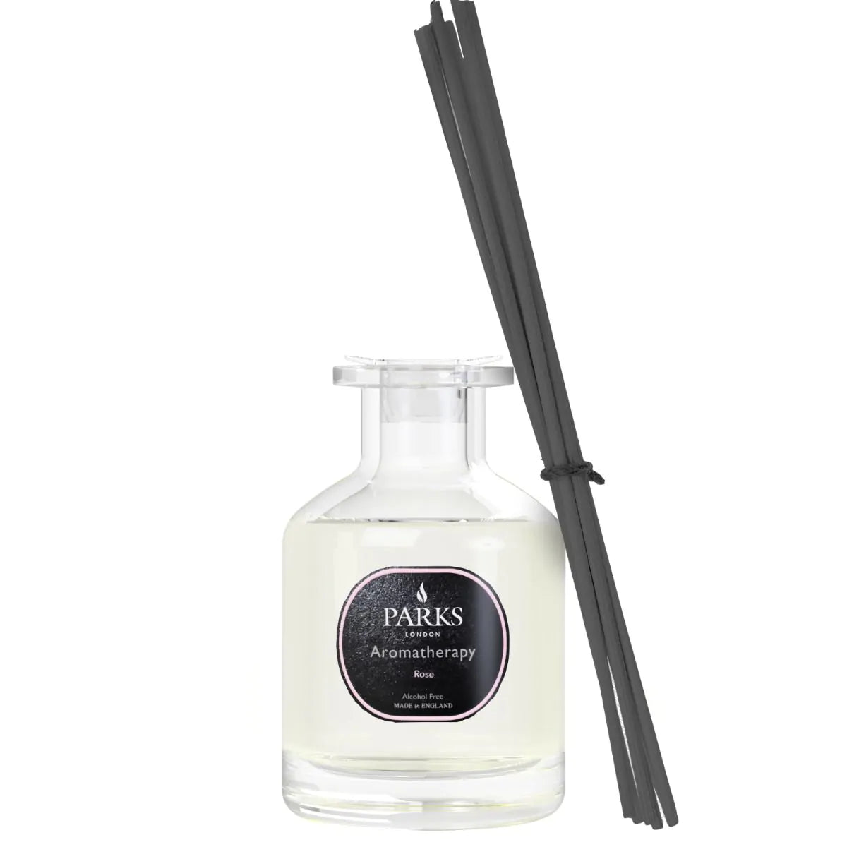 Parks Candles Rose Reed Diffuser 100ml with elegant glass bottle and natural reed sticks, ideal for aromatherapy and home decor.