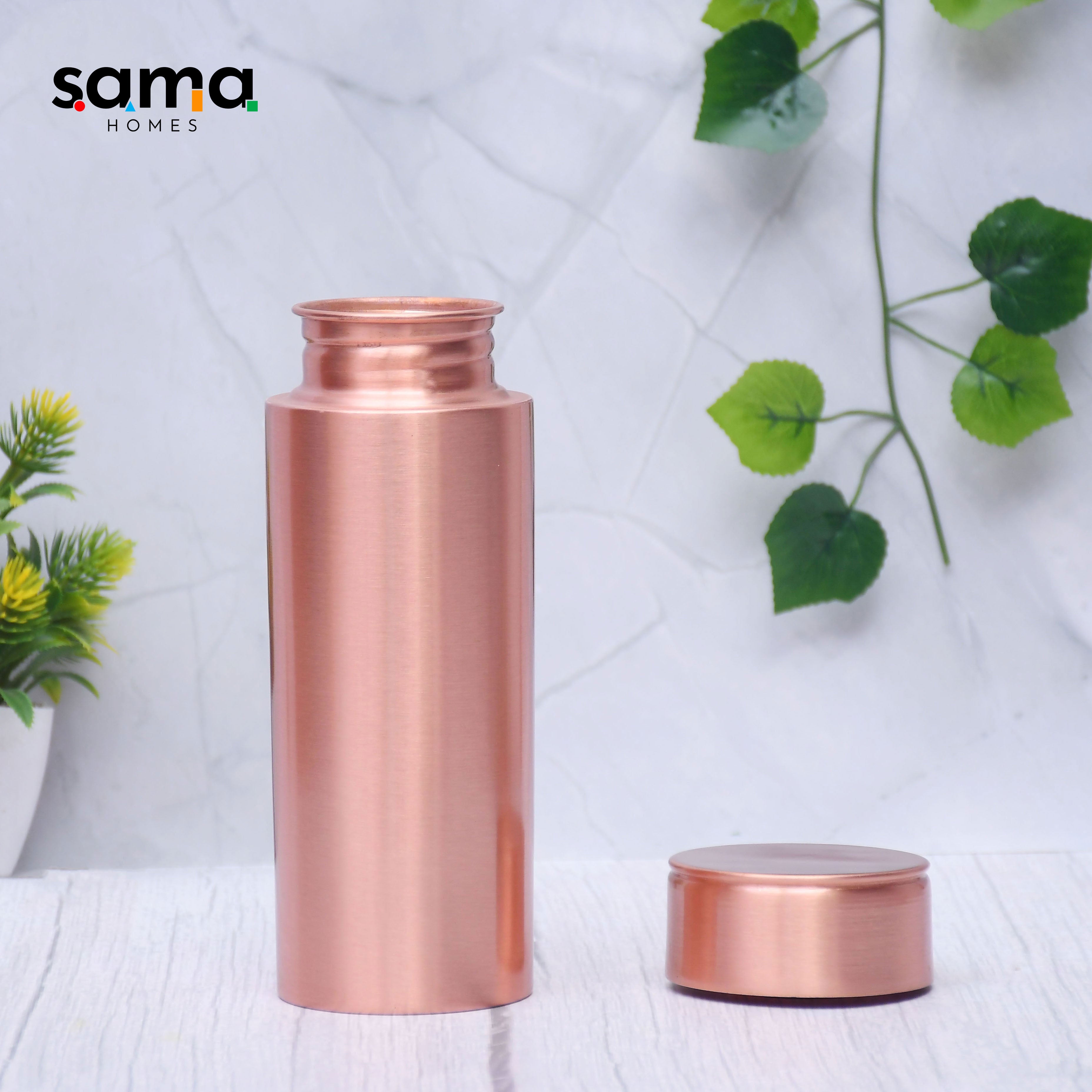 Pure copper water bottle by SAMA Homes, 750ML Milton-style straight design, small capacity, plain finish, ideal for hydration.