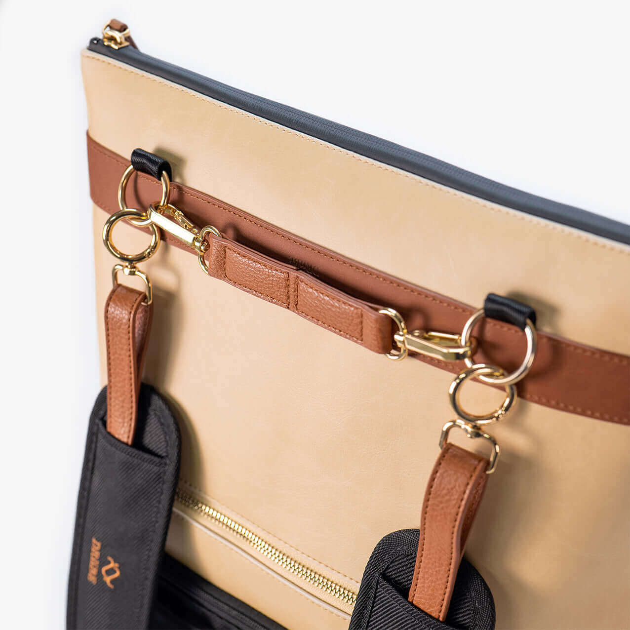 DRiiBE Dakota 3-in-1 convertible backpack purse in sand, showing close-up detail of the stylish and versatile backpack design.