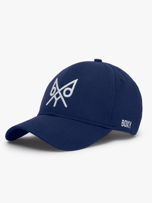 Navy baseball cap from BDXY Studios called "The Focus" with a curved brim and adjustable strap.