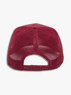 Burgundy "The Gaffer" trucker cap by BDXY Studios featuring mesh sides and adjustable snapback closure.