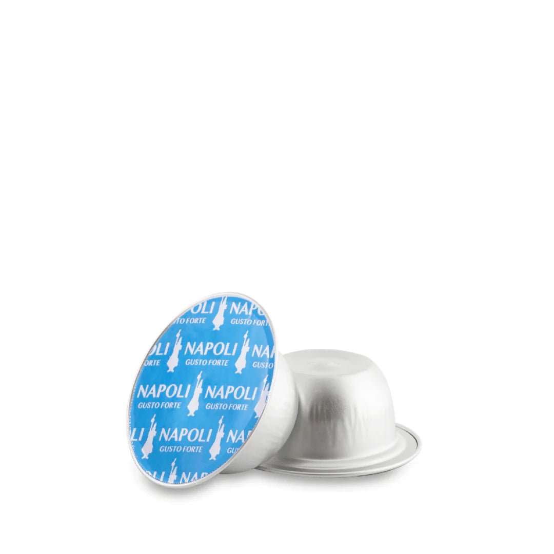 Bialetti Caffe’ d’Italia coffee capsules by Brew Italia, Gioia compatible, shown in a close-up image with capsules in a package.