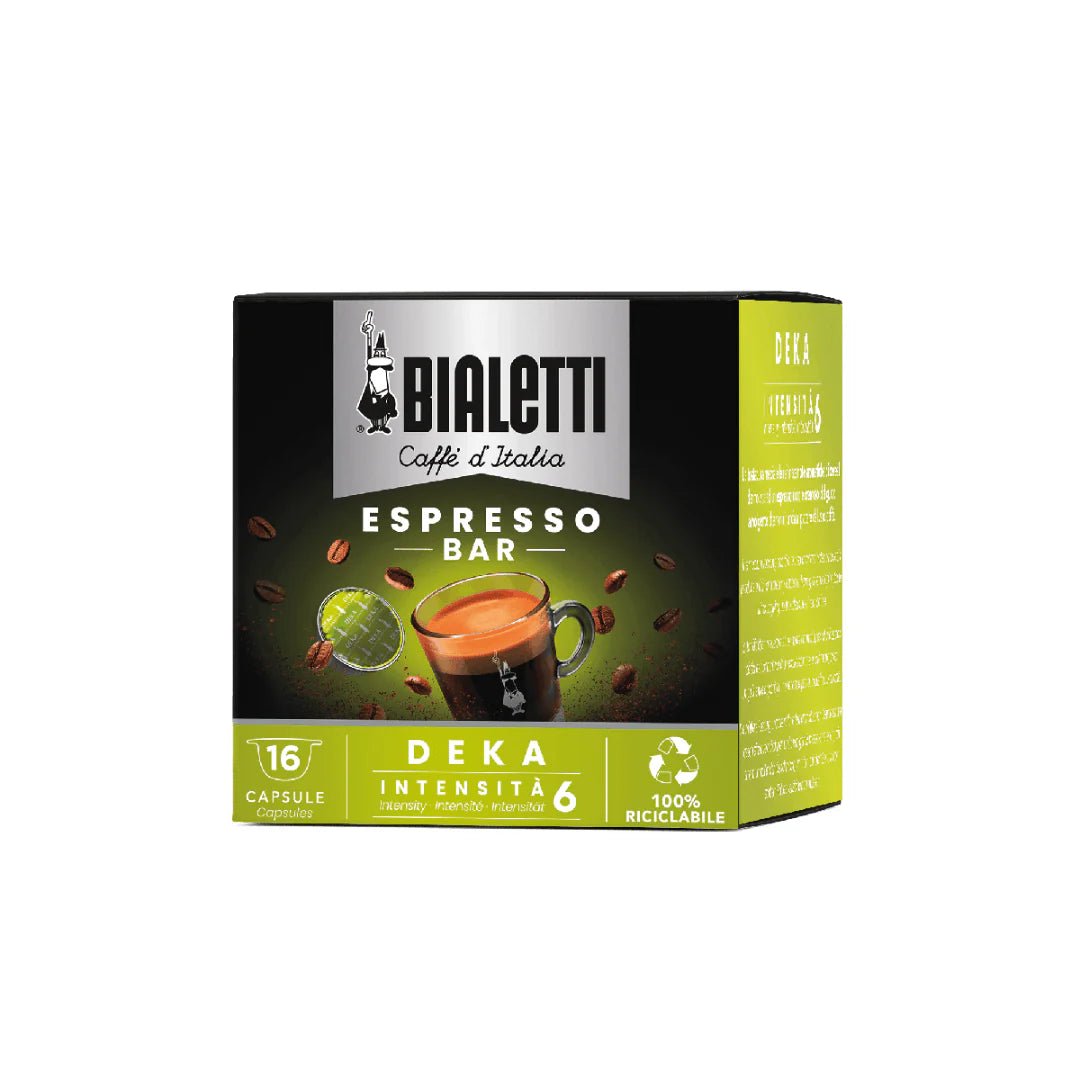 Bialetti Caffe’ d’Italia Coffee Capsules by Brew Italia, Gioia compatible, showcasing shiny coffee capsule containers.