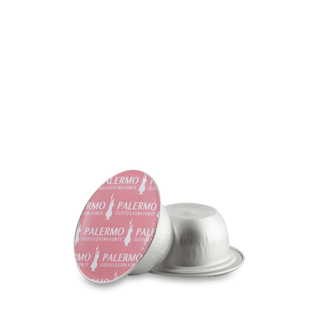 Bialetti Caffe’ d’Italia Coffee Capsules by Brew Italia, Gioia compatible, showing a row of coffee capsules in colorful packaging.