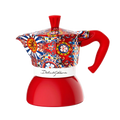 Bialetti Dolce&Gabbana Sicilian Cart Moka Induction coffee maker, 2-cup size, with colorful Sicilian-inspired design and stainless steel finish.