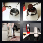 Bialetti Venus Italian coffee maker by Brew Italia, stainless steel stovetop espresso pot with handle and lid for brewing coffee.