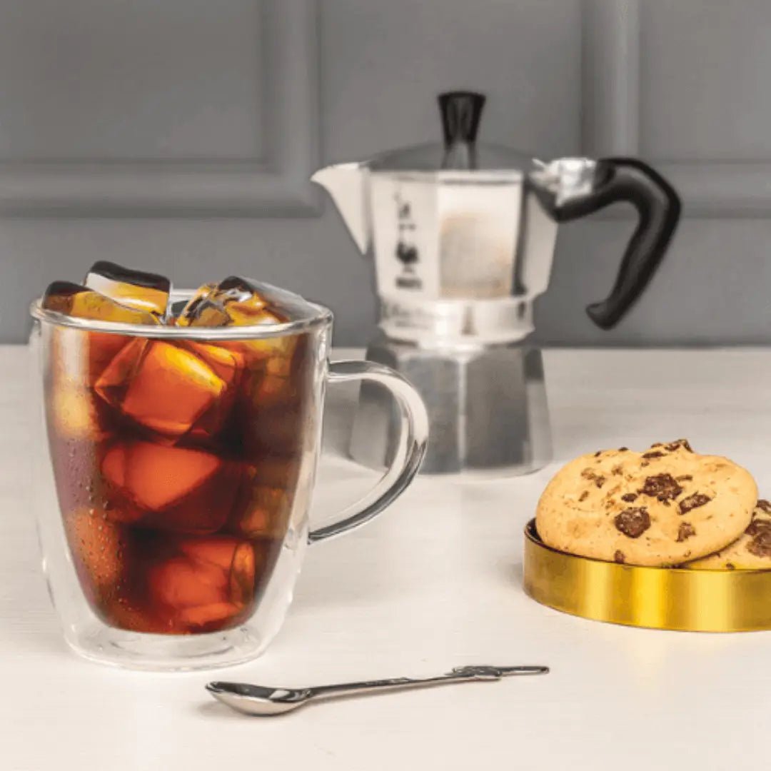 Bialetti Capri double-walled glass mugs set of 2 with 350ml capacity, perfect for coffee, by Brew Italia.