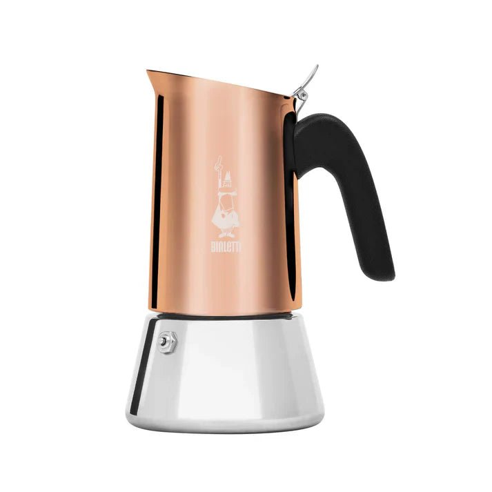 Bialetti Venus copper induction stovetop coffee maker by Brew Italia with a sleek copper finish and classic design.