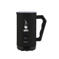 Bialetti electric milk frother in black, compact kitchen appliance for creamy, frothy milk preparation.