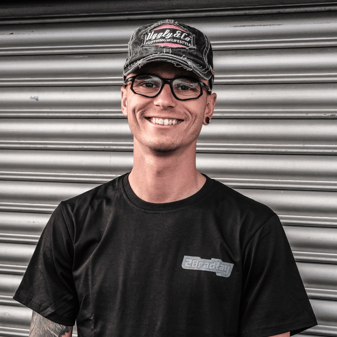 Diamond Trucker Hat by Uggly and Co featuring Bradley Ray #28 logo, classic mesh trucker cap in black with diamond accents.
