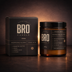 Bro Candle Morning Glory Candle with a tall glass jar, featuring a white wax and floral-inspired label design.