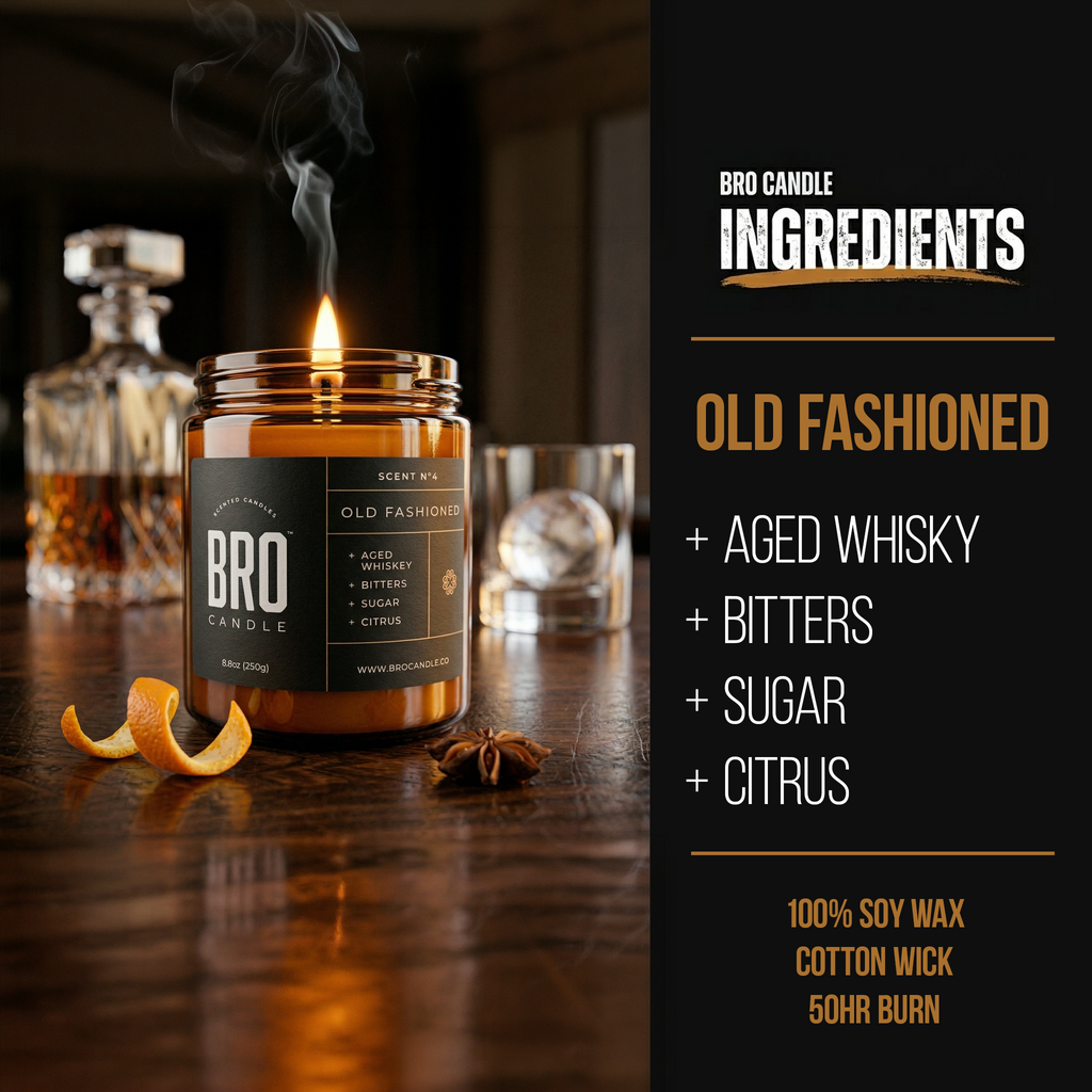Image of Bro Candle's The Old Fashioned Candle with a classic glass jar and warm, flickering flame.