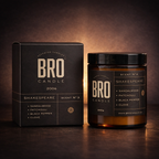 Bro Candle Shakespeare Candle with elegant, vintage-inspired design and warm, inviting glow for cozy ambiance.