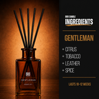 Bro Candle Gentleman Reed Diffuser with elegant glass bottle and reed sticks for subtle, long-lasting home fragrance.