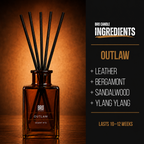 Bro Candle Outlaw Reed Diffuser with decorative glass bottle and reed sticks, designed to add a subtle fragrance to any space.