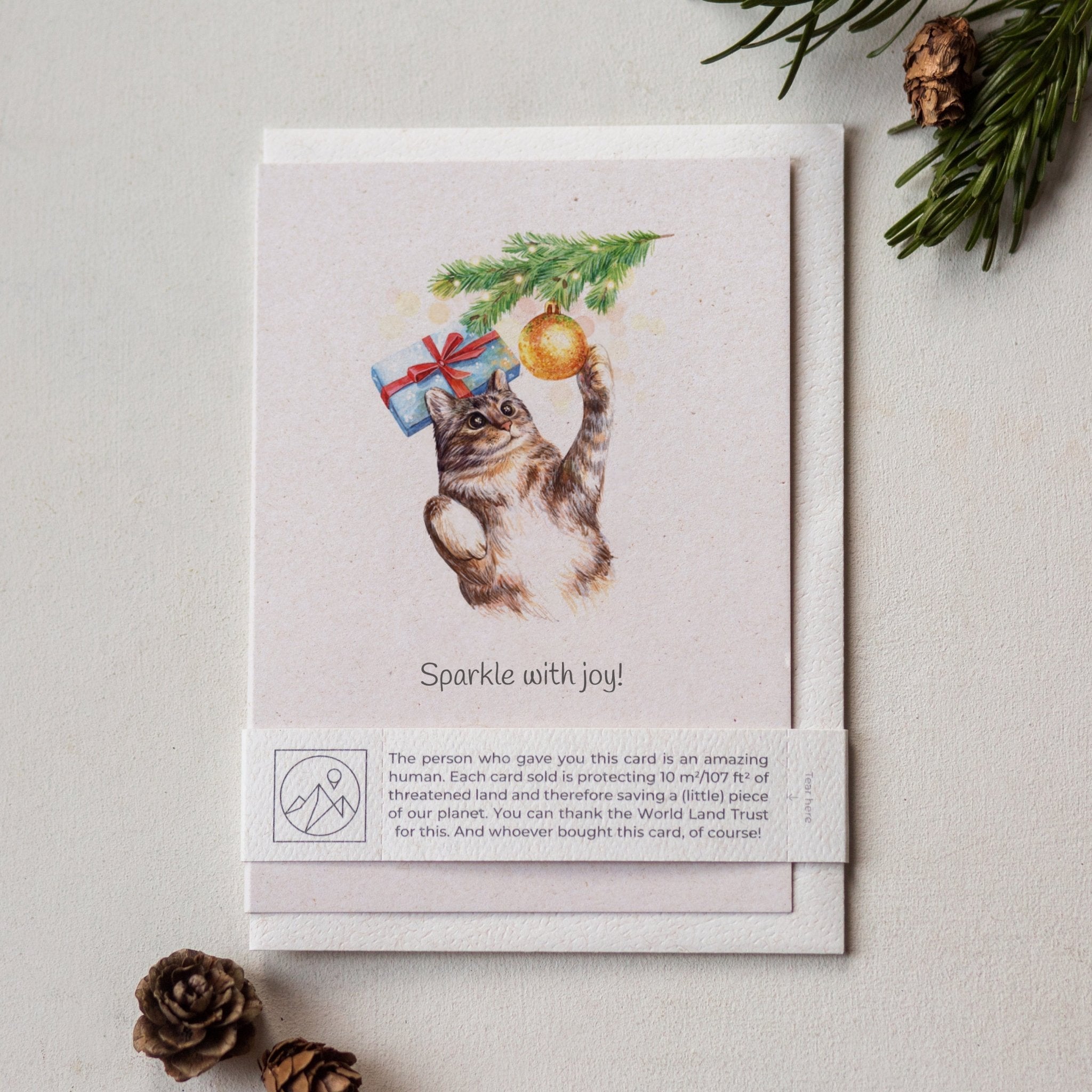 Animal Lover Charity Greeting Card featuring a festive illustration of a cat and wildlife scene by Trouvaille.