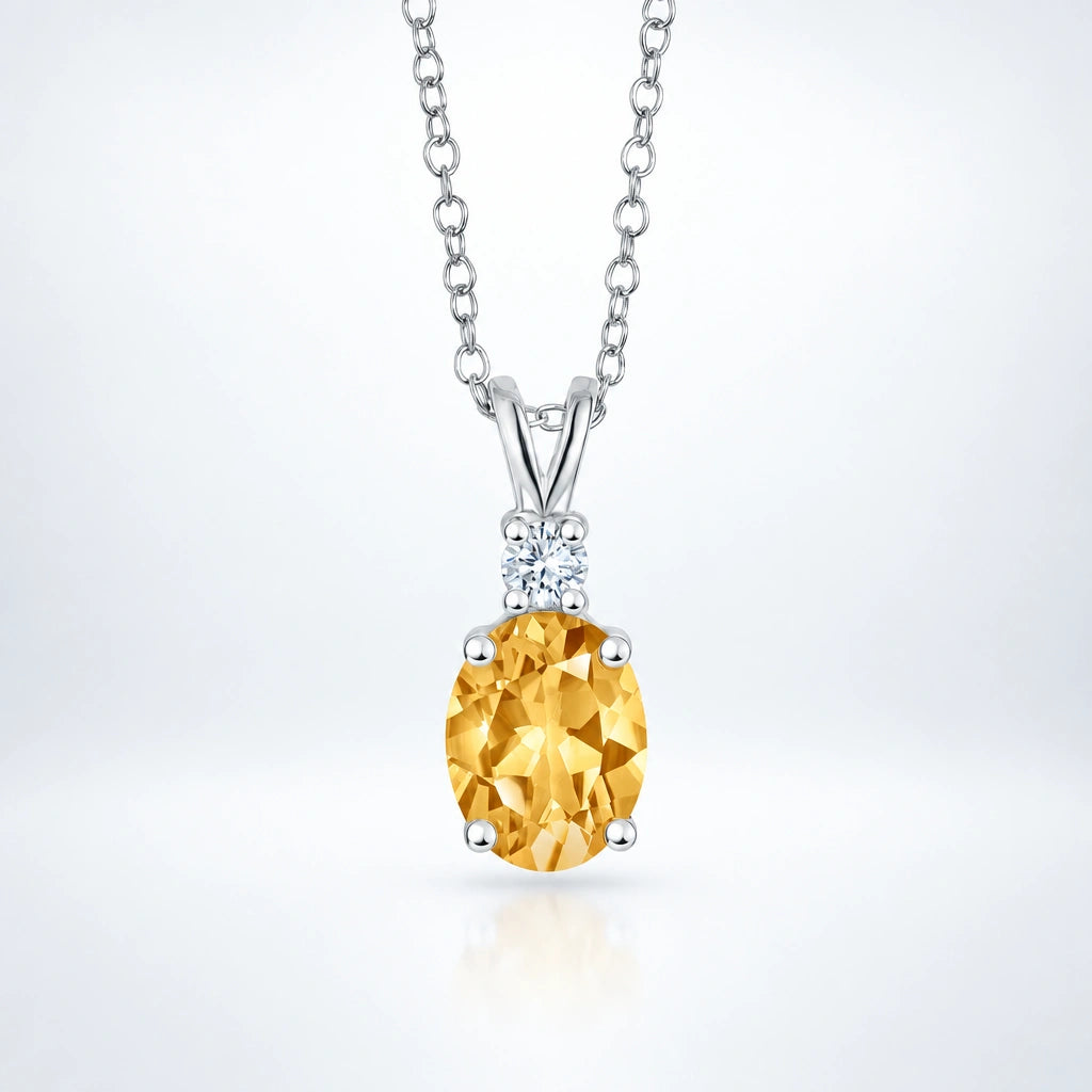 Natural Citrine Pendant Necklace in Sterling Silver