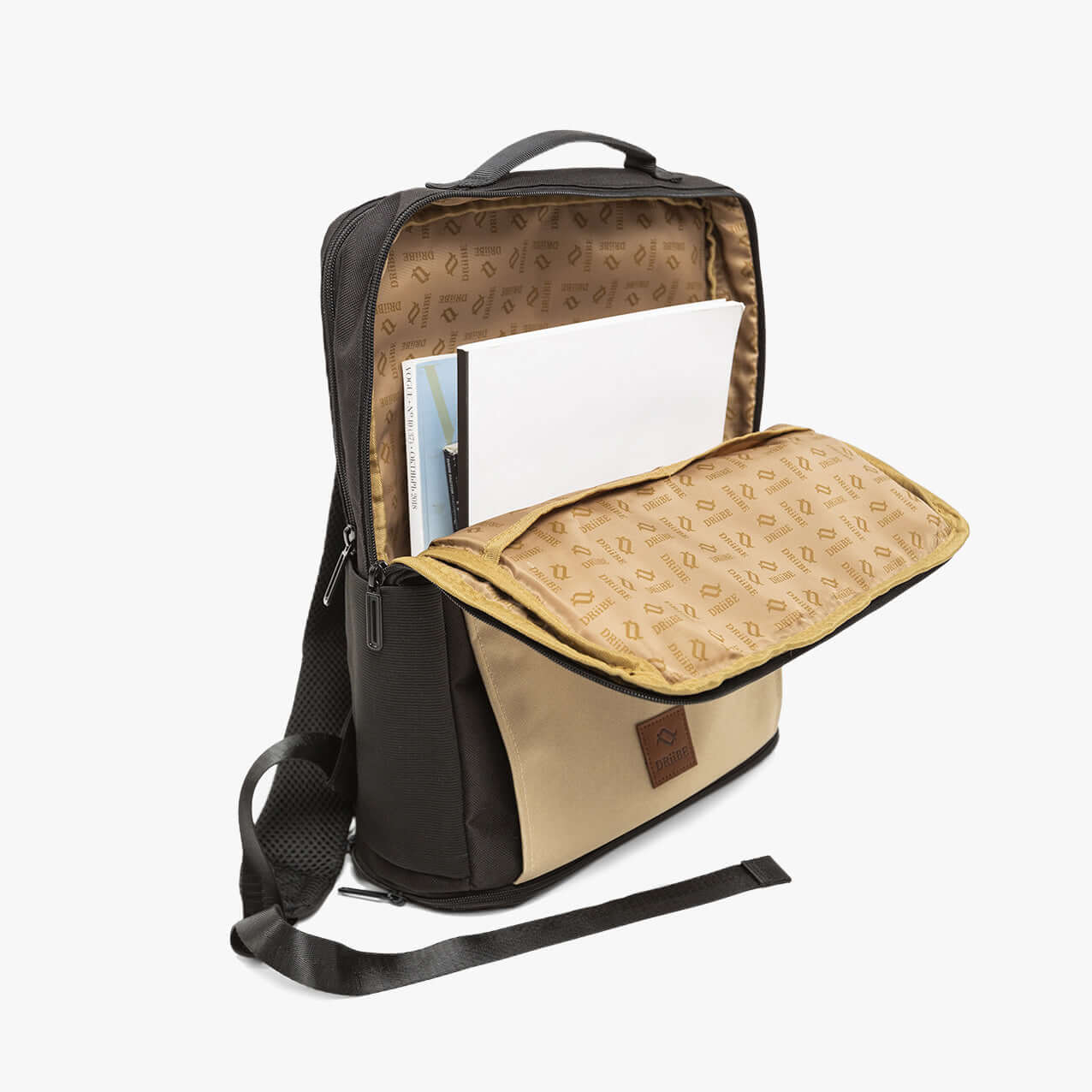 Beige CITYC 2-in-1 Travel Backpack by DRiiBE showing main compartment with zipper and adjustable straps.