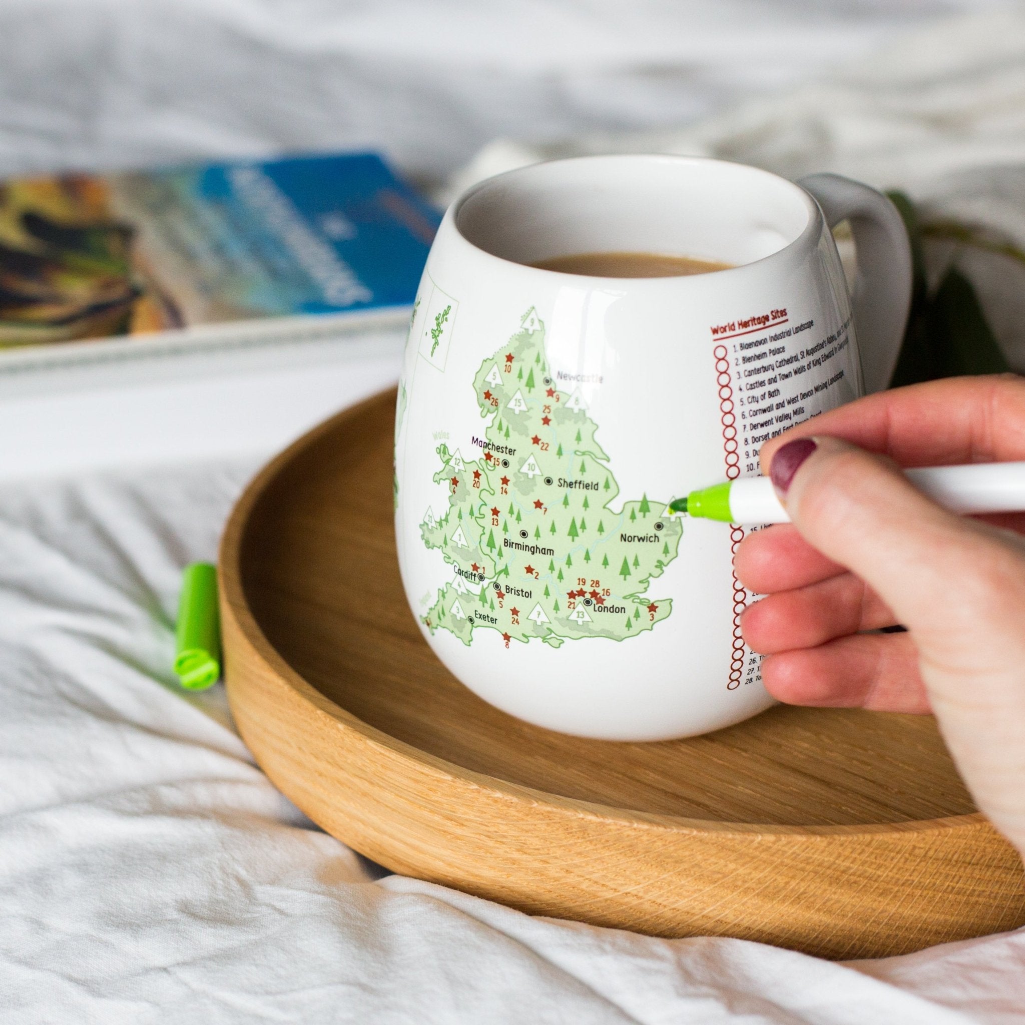Trouvaille UK Explorer Colour In Mug featuring a UK national parks design and a ceramic pen for coloring.