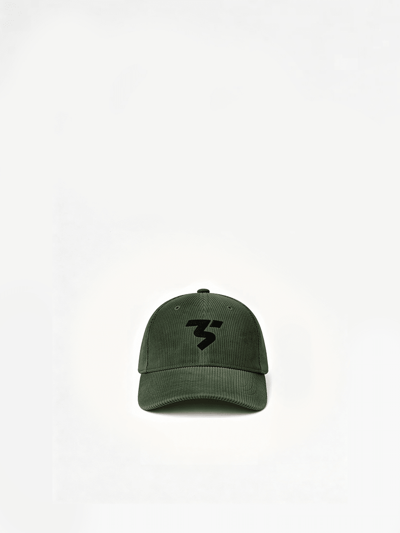 Green corduroy vintage cap by Third Shot UK, stylish padel and pickleball hat with a classic, textured design.