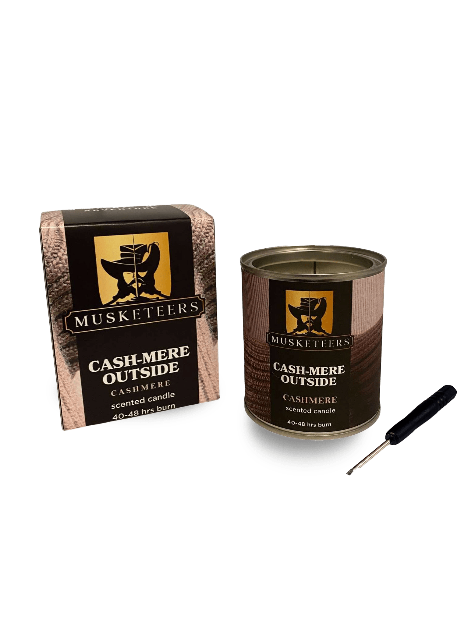 Luxurious cashmere-scented candle by Musketeers, showcasing a elegant candle with a soft, cozy glow and a refined design.