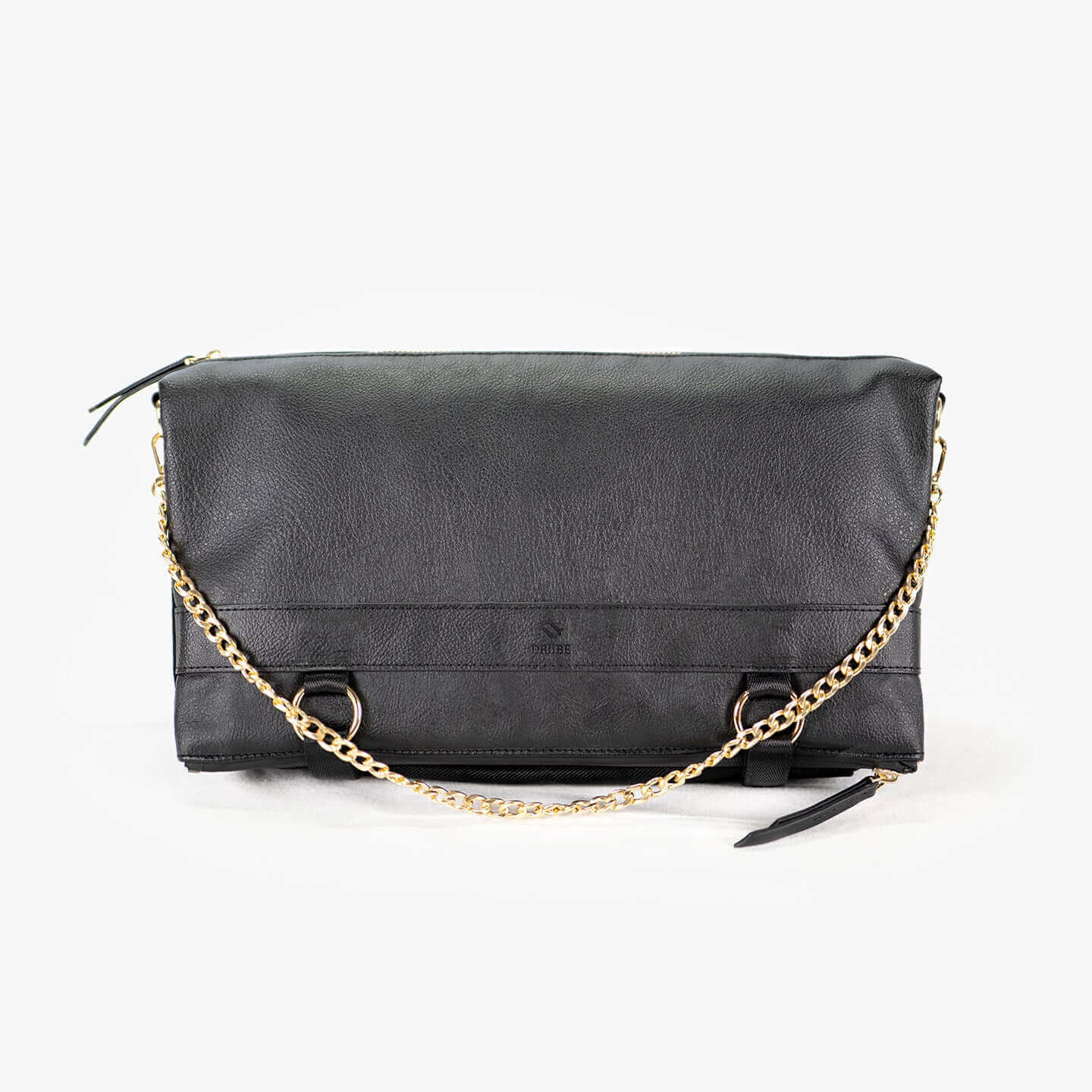 Black DRiiBE Dakota 3-in-1 convertible backpack purse with chain detail, versatile design, and compact structure.