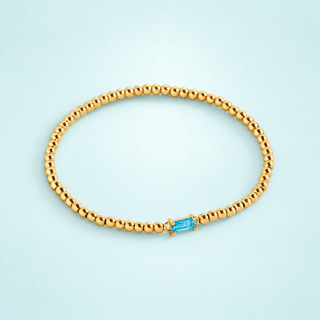 Gold Beaded Birthstone Bracelet
