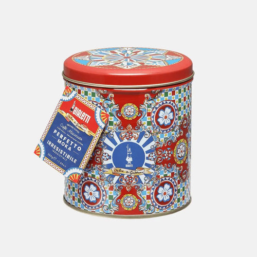 Bialetti Brew Italia Dolce&Gabbana Irresistible Coffee Moka Ground 200g tin with Dolce&Gabbana branding and coffee imagery