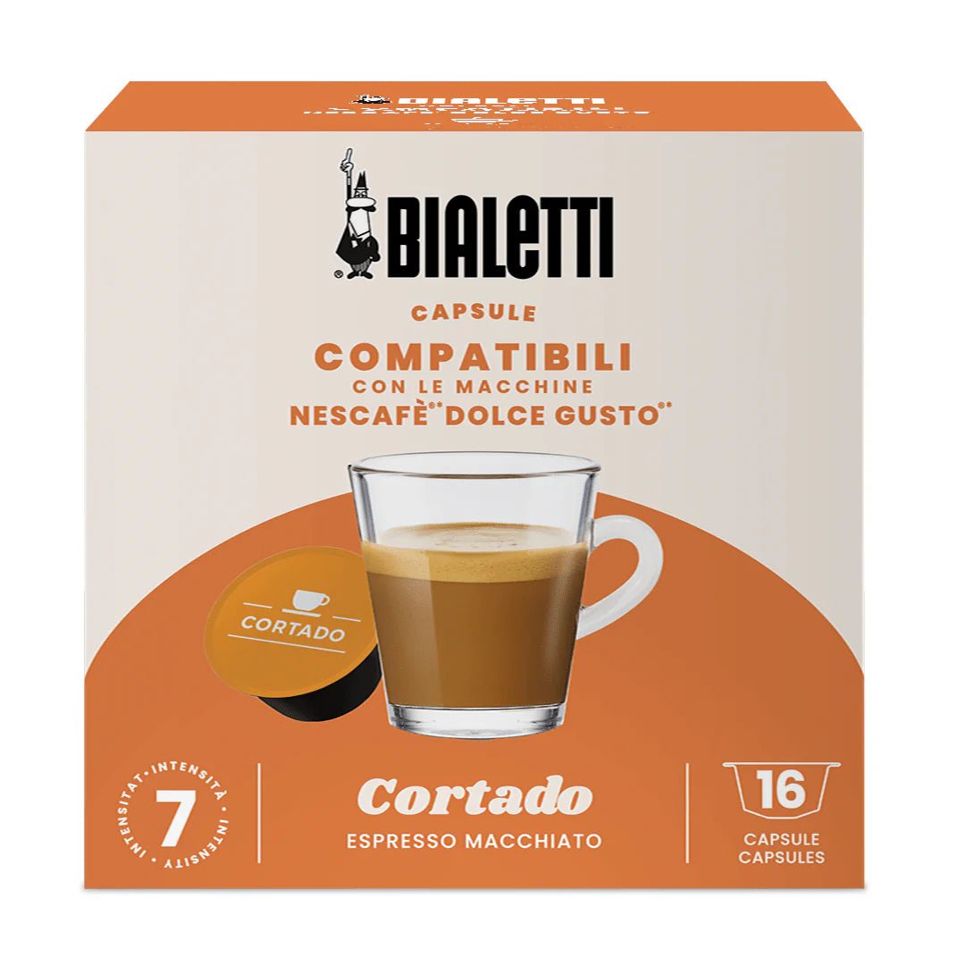 Bialetti Brew Italia Dolce Gusto compatible capsules for coffee machines, arranged in a close-up shot.
