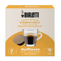 Bialetti Dolce Gusto compatible coffee capsules by Brew Italia, featuring a close-up of the coffee capsule with branding and packaging details.