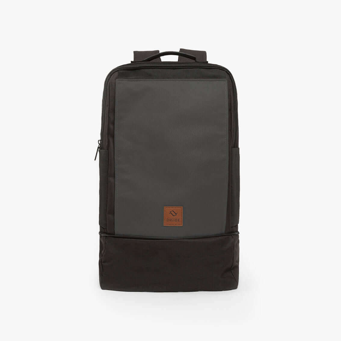 Gray DRiiBE CITYC 2-in-1 laptop backpack with expandable front pocket and wet road design, showing front view of the backpack.