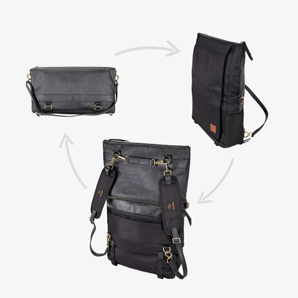 Black DRiiBE Dakota 3-in-1 convertible backpack purse with sleek design and multiple carrying options.
