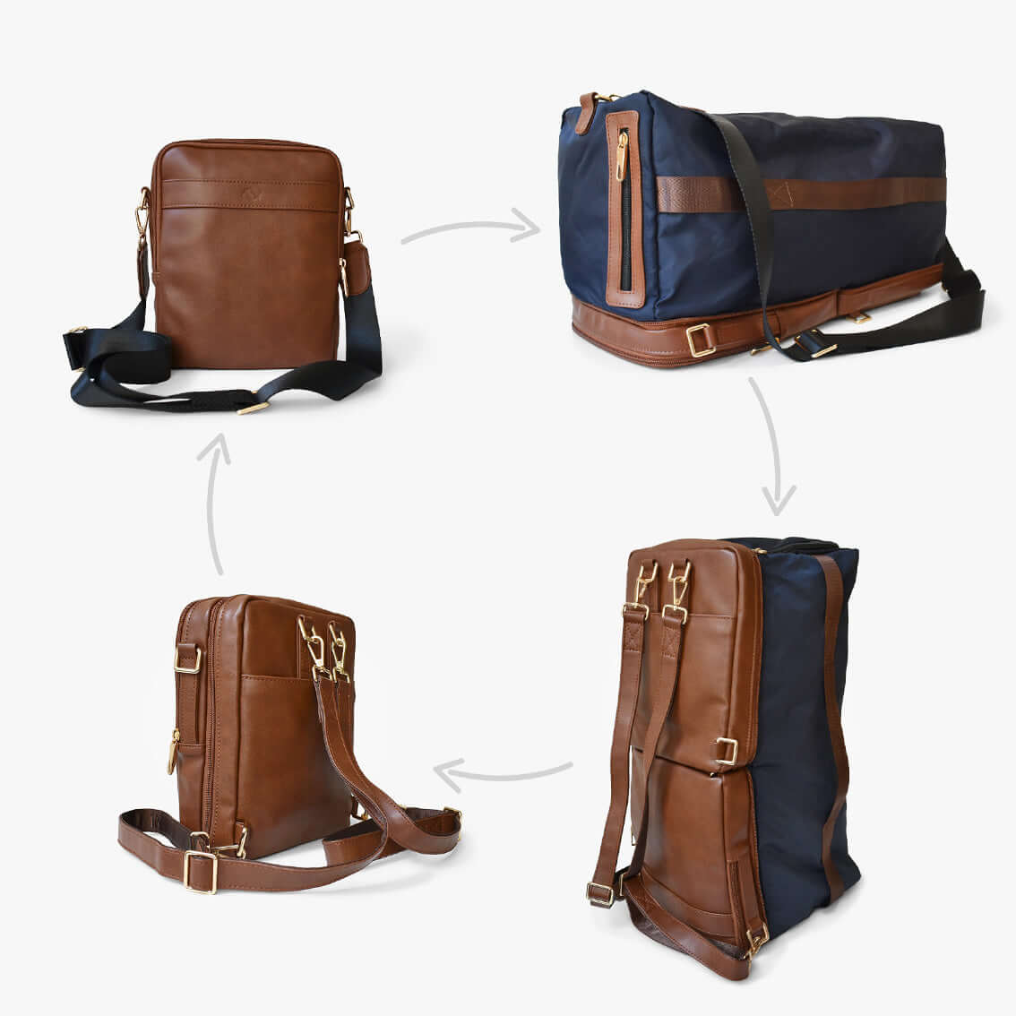 DRiiBE Holiday 4-in-1 convertible backpack, crossbody, duffle bag in black, showing its versatile design and sturdy handles.
