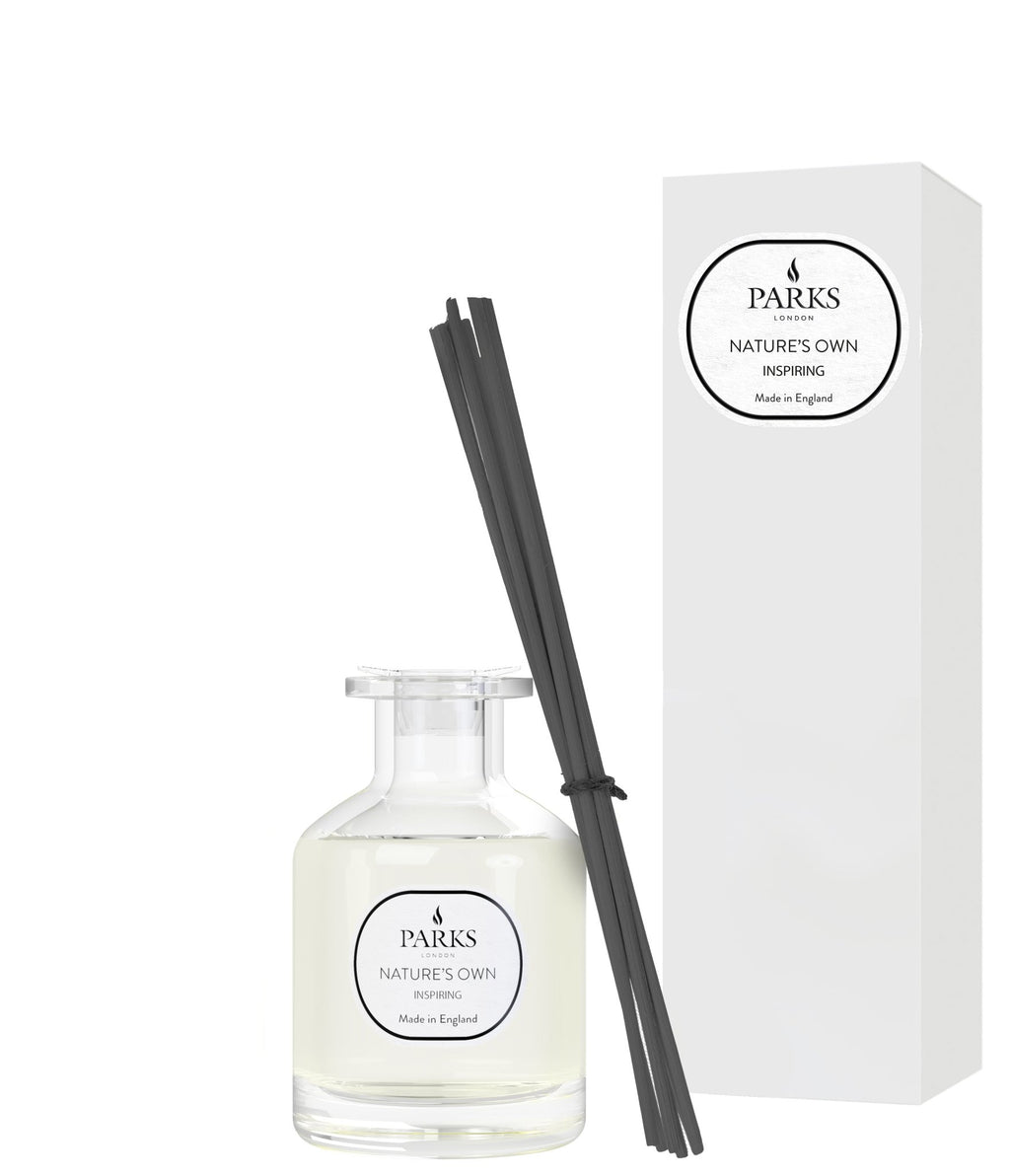 Parks Candles Inspiring Reed Diffuser 100ml with elegant glass bottle and natural reed sticks for home fragrance.