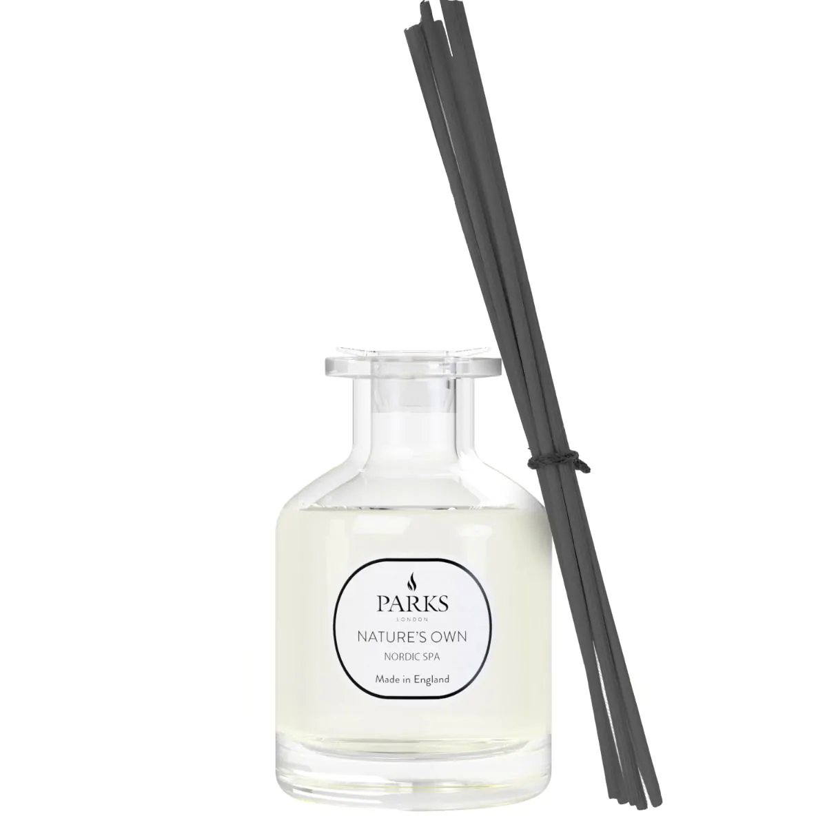 Parks Candles Nordic Spa reed diffuser 100ml with elegant glass bottle and natural reed sticks for home fragrance.