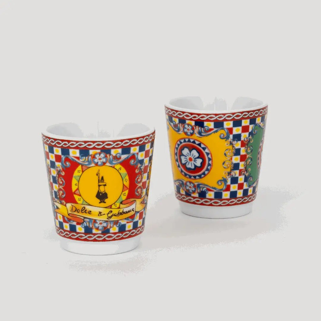 Bialetti Brew Italia Dolce&Gabbana Sicilian Cart gift set with 2 espresso cups, gold stirrers, featuring elegant Dolce&Gabbana design