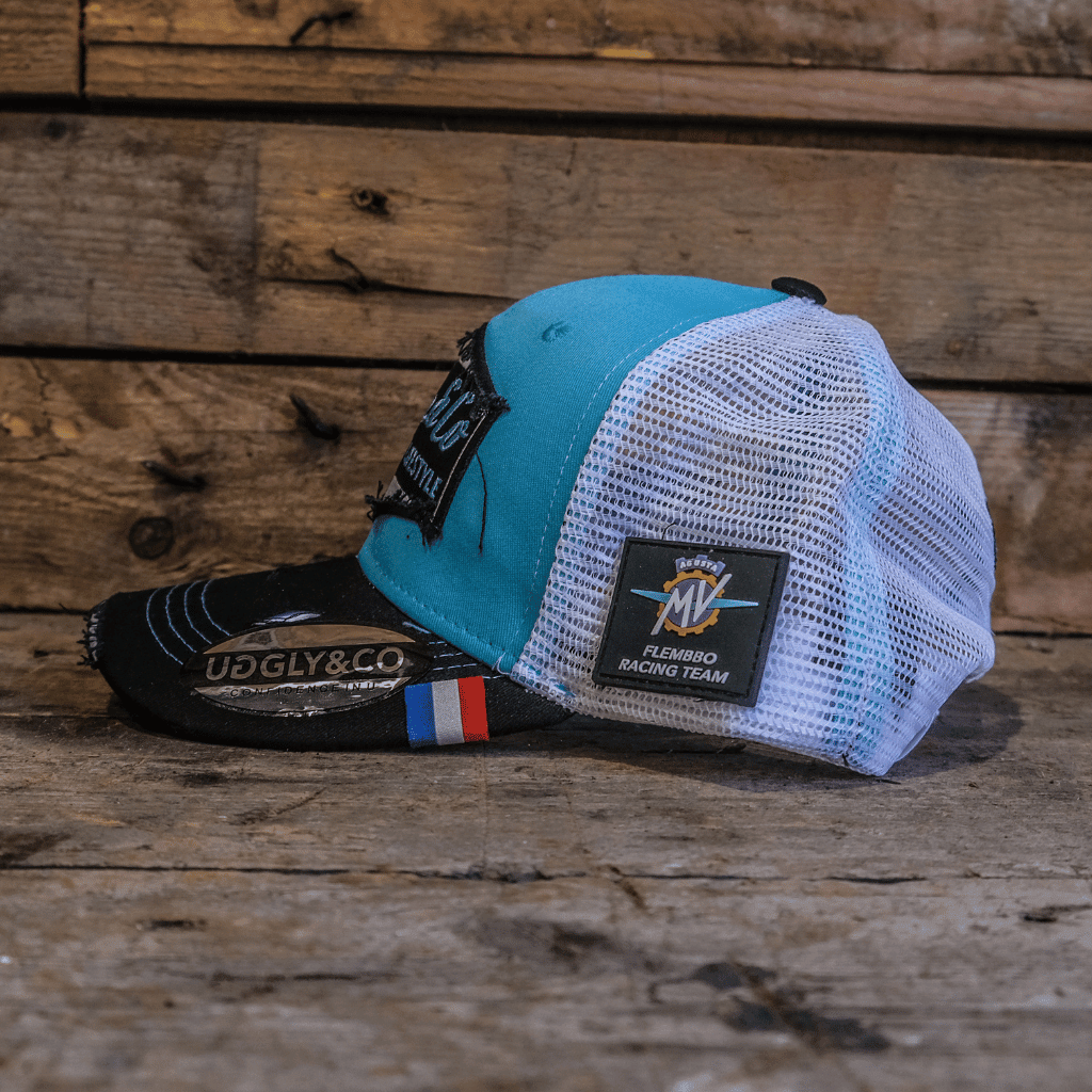 Diamond Trucker Hat by Uggly and Co featuring Flembbo MV Agusta Team racing logo on front panel.