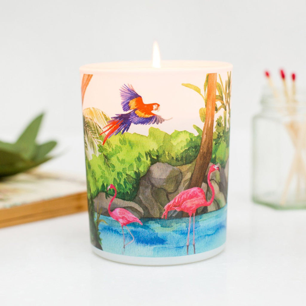Freshwater Soy Scented Candle by Trouvaille featuring a revitalising tropical blend in a glass container.