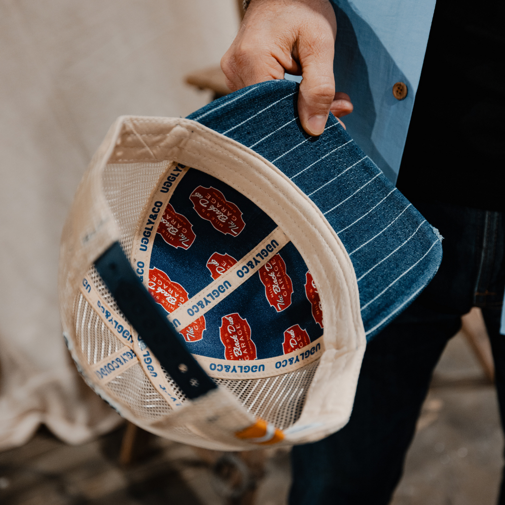 Pinstripe Denim Garage Trucker Hat
